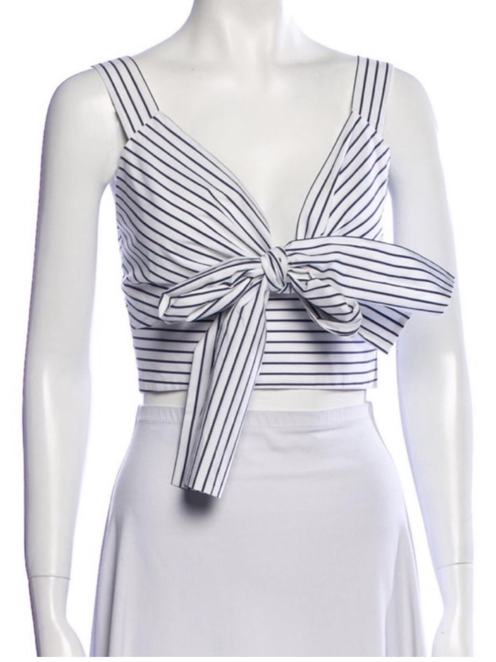 Silvia Tcherassi White/Navy Striped Tie-Front Crop Tank, Size Small